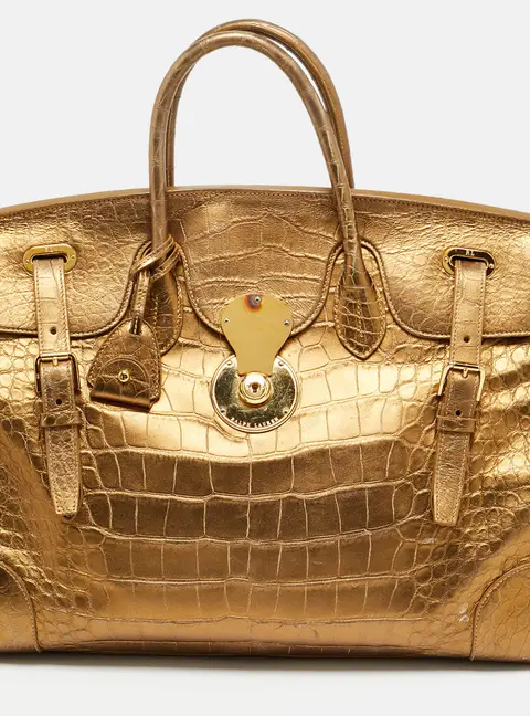 Ralph Lauren Gold Alligator Embossed Leather Ricky 40 Tote