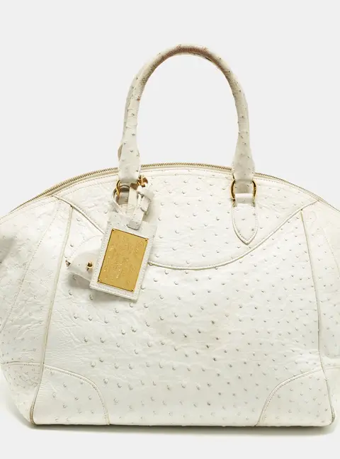 Ralph Lauren Limited Edition Zip White Ostrich Leather Satchel