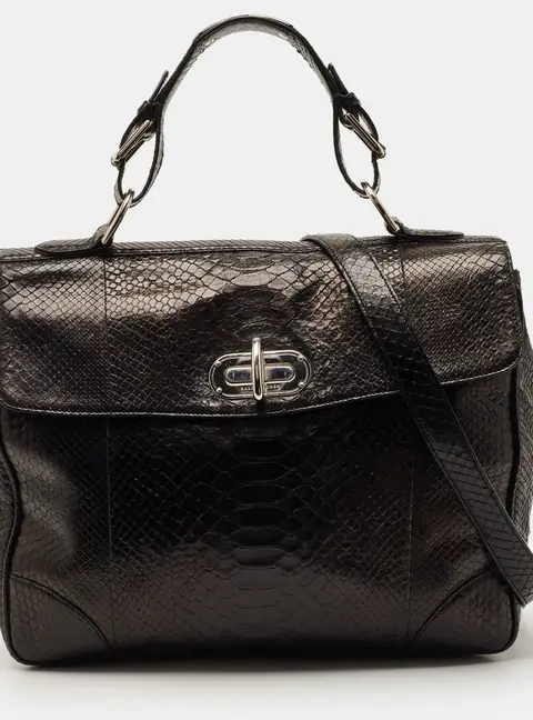 Ralph Lauren Turnlock Black Python Top Handle Bag