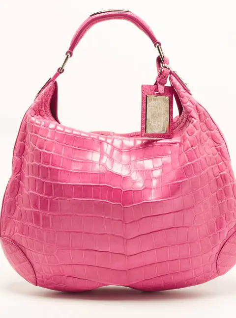 Ralph Lauren Pink Croc Embossed Leather Hobo