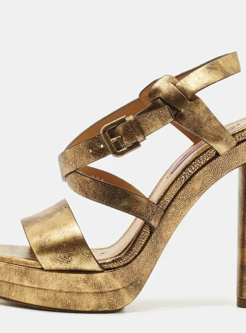 Ralph Lauren Metallic Gold Leather Estrid Platform Ankle Strap Sandals Size 39.5