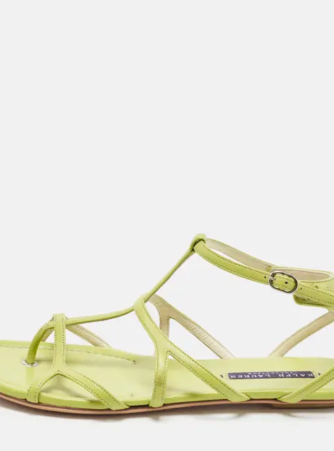 Ralph Lauren Size 40 Lime Green Leather T-Strappy Thong Flat Sandals