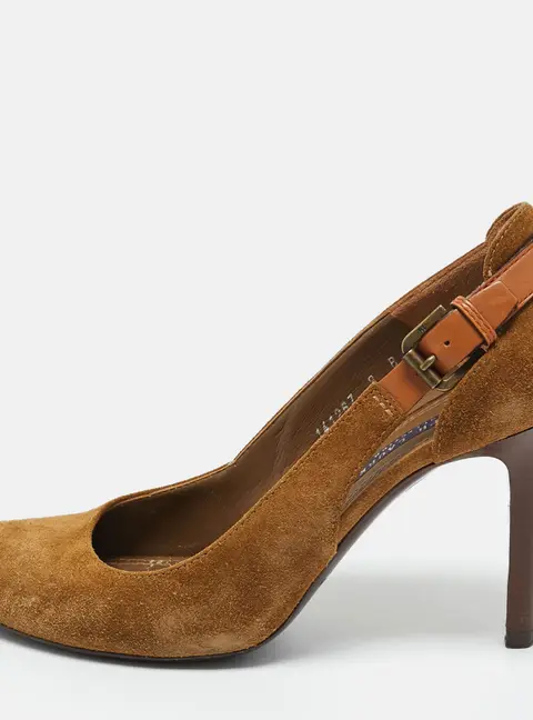 Ralph Lauren Brown Suede SIde Buckle Round Toe Pumps Size 39