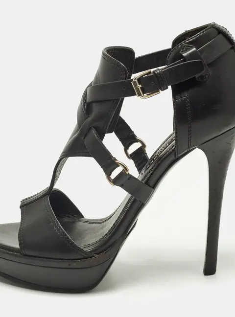 Ralph Lauren Collection Size 39 Black Leather Ankle Strap Sandals