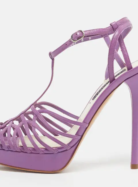 Ralph Lauren Collection Size 38 Purple Leather Ankle Strap Sandals
