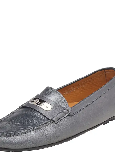 Ralph Lauren Collection Metallic Grey Leather Slip On Loafers Size 40