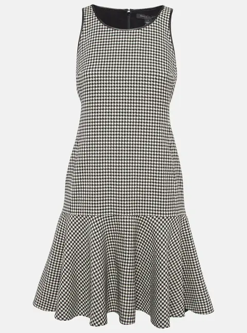 Ralph Lauren Black/White Houndstooth Wool Flounce Mini Dress S