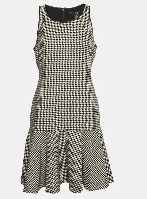 Ralph Lauren Black/White Houndstooth Wool Flounce Mini Dress M