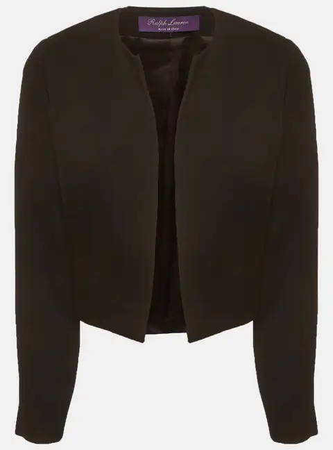 Ralph Lauren Purple Label Black Gabardine Open Front Jacket S