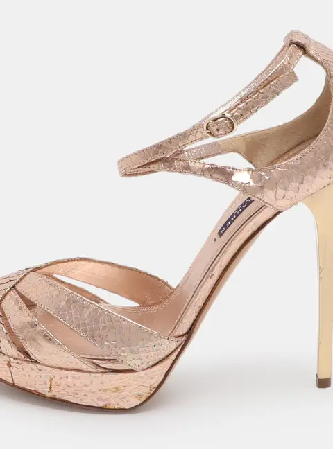 Ralph Lauren Purple Label Size 40.5 Rose Gold Python Leather Ankle Strap Sandals