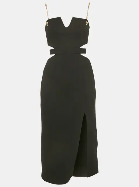 Rebecca Vallance Black Crepe Cut-Out Iman Midi Dress S