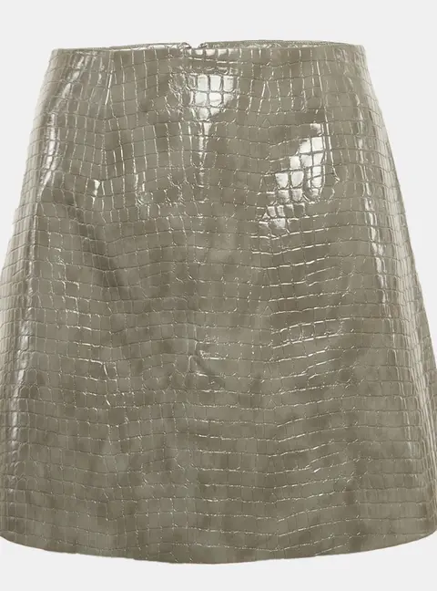 Rebecca Vallance Grey Animal Skin Coated Cotton Mini Skirt S