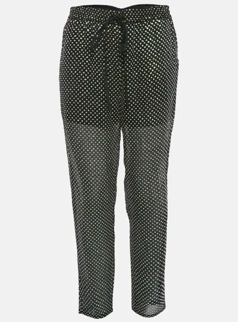 RED Valentino Black Sheer Silk Sequin Drawstring Pants M