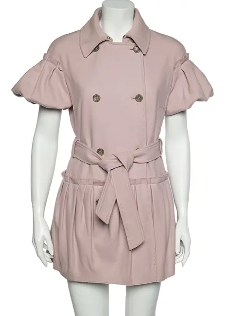 RED Valentino Pink Wool Pleated Detailed Double Breasted Belted Coat S
