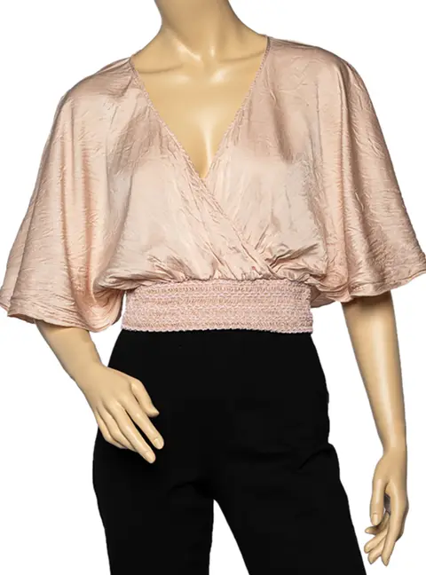 RED Valentino Pale Pink Silk Smocked Crop Top M