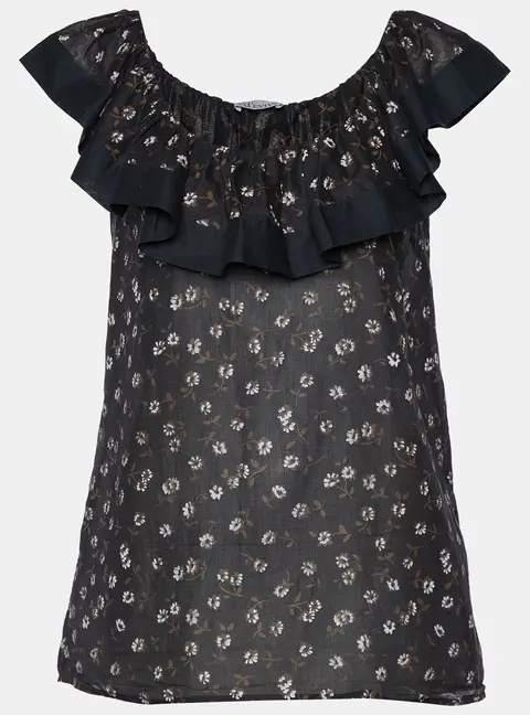 RED Valentino Black Floral Printed Cotton Sleeveless Top M