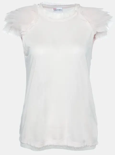 RED Valentino Pink Tulle Sleeve Jersey T-Shirt L