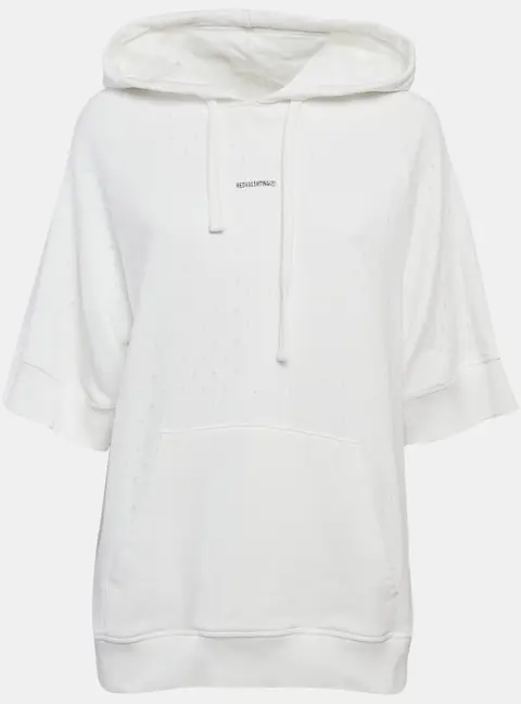 RED Valentino White Tulle and Cotton Knit Half Sleeve Hoodie XS