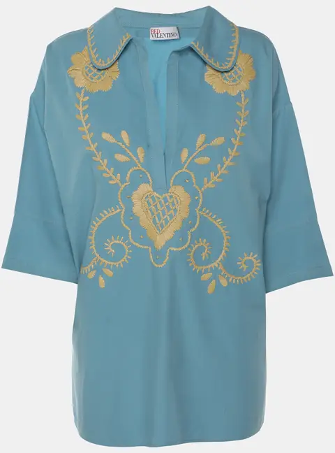 RED Valentino Light Blue Cotton Embroidered Blouse M