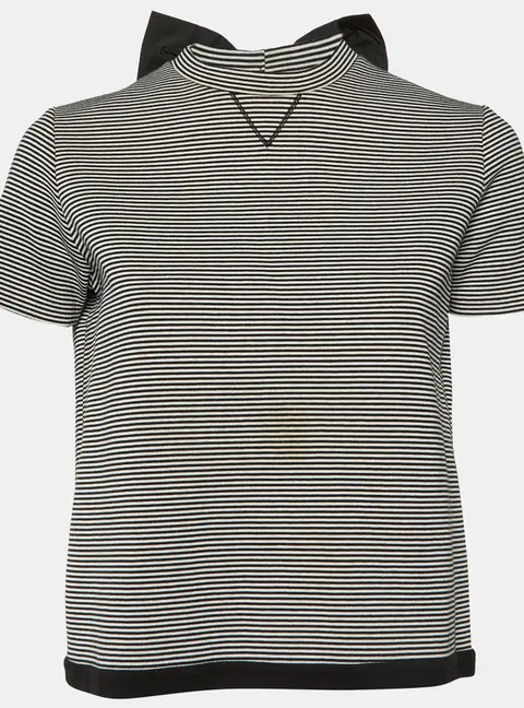 RED Valentino Monochrome Striped Bow Detail T-Shirt M