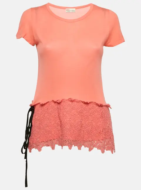 RED Valentino Pink Modal Knit Lace Detail Top M