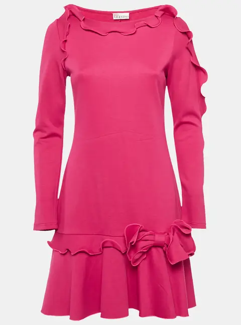 RED Valentino Pink Jersey Bow Detail Flounce Dress L