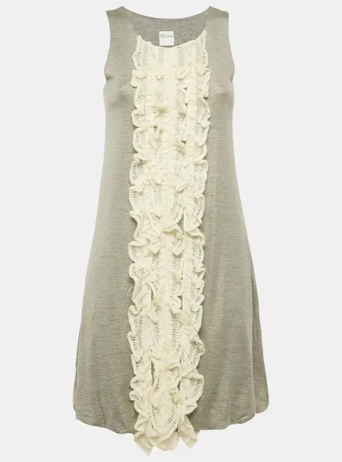 RED Valentino Metallic Grey Crochet Frills Jersey Mini Dress S