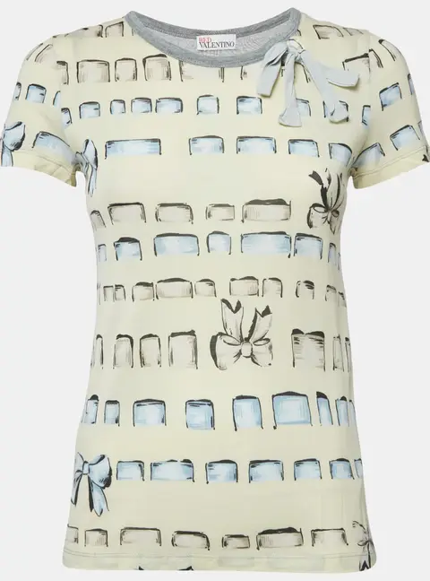 RED Valentino Yellow/Grey Printed Modal Bow Detail Top S