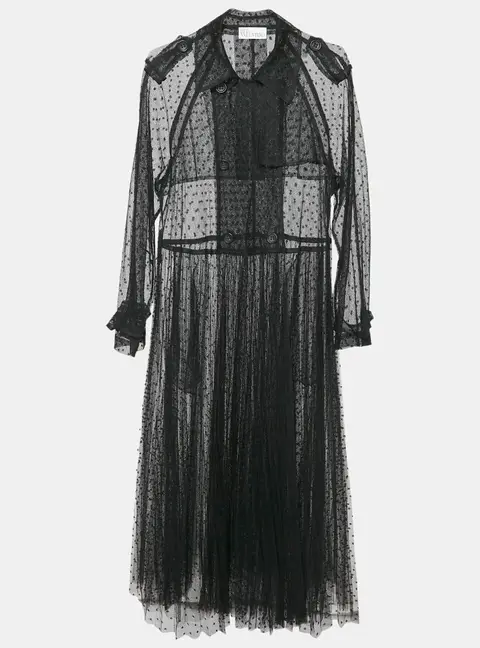 RED Valentino Black Tulle Double Breasted Sheer Coat M
