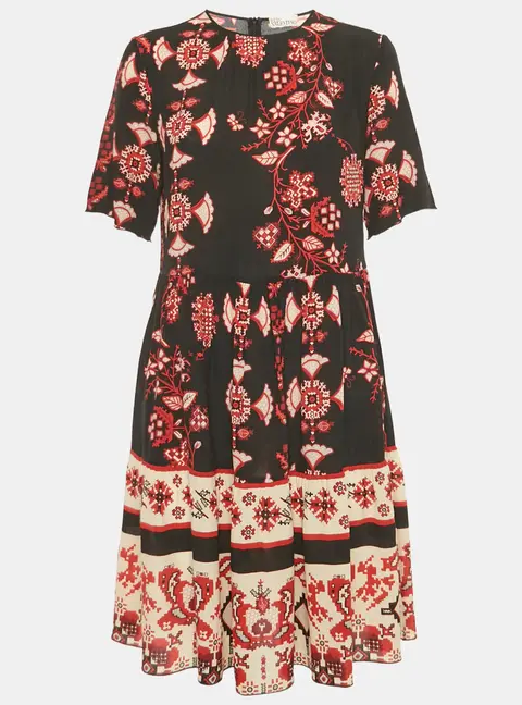 RED Valentino Black /Red Printed Silk Short Dress M