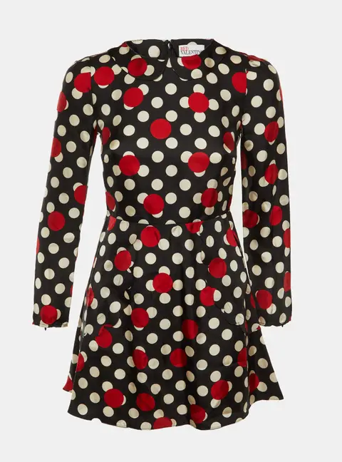 RED Valentino Black Polka Dot Print Silk Mini Dress S