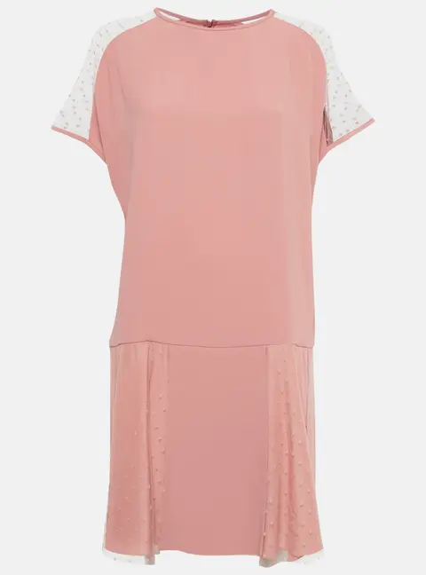 RED Valentino Pink Crepe Mesh Detail Mini Dress L