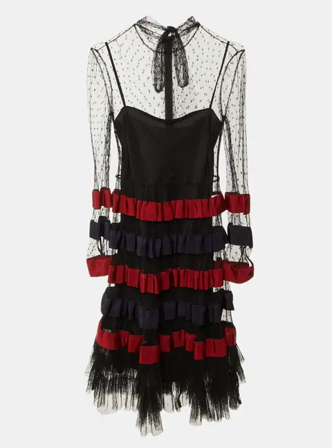 RED Valentino Black Tulle Tiered Mini Dress S