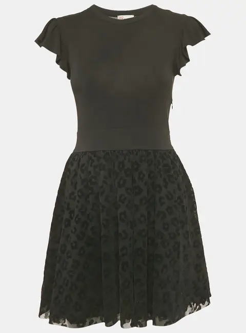 RED Valentino Black Jersey Flock Tulle Mini Dress S