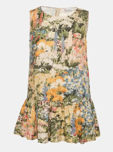 RED Valentino Green Floral Print Ramie Mini Dress S