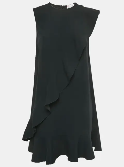 RED Valentino Black Crepe Frill Flounced Hem Mini Dress S