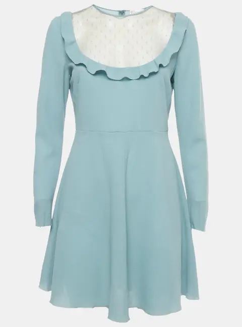 RED Valentino Blue Mesh Trim Crepe Mini Dress M