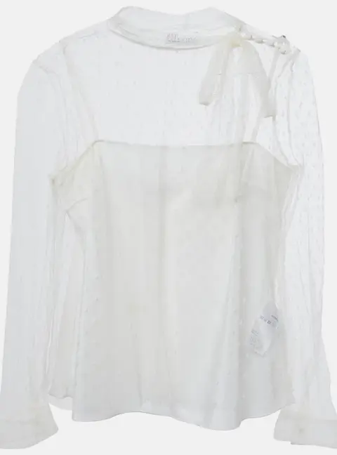 RED Valentino White Mesh Neck Tie Detail Top S