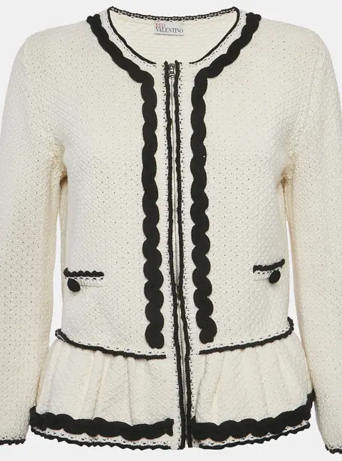 RED Valentino White Crochet Ric-Rac Peplum Jacket M