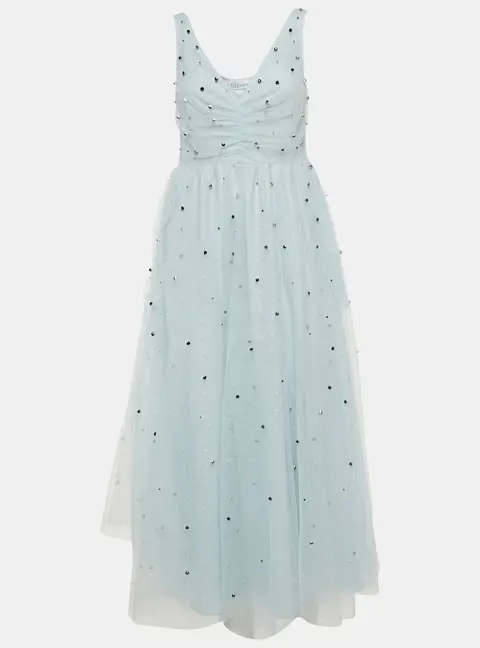 RED Valentino Light Blue Tulle Embellished Flared Midi Dress M