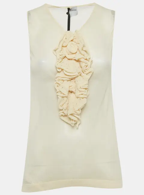 RED Valentino Beige Floral Applique Detail Knit Top L