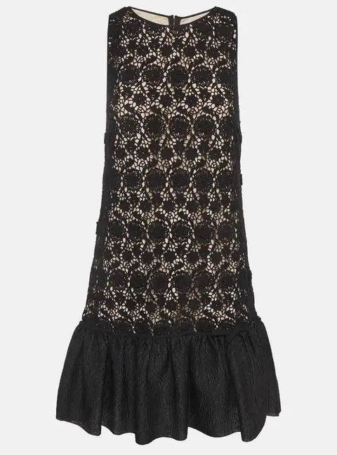 RED Valentino Black Lace Flounce Mini Dress M