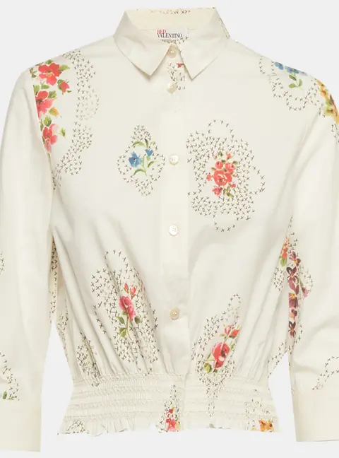 RED Valentino White Floral Print Cotton Button Down Shirt S
