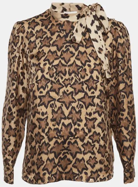 RED Valentino Brown Leopard Print Silk Blouse M
