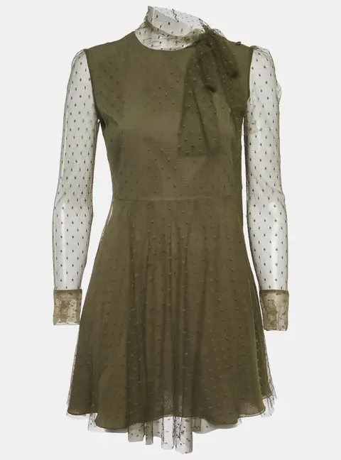 RED Valentino Green Swiss Dot Tulle Mini Dress M