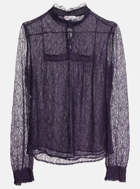RED Valentino Purple Lace Long Sleeve Blouse O/S