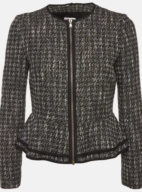 RED Valentino Black Tweed Zip Up Peplum Jacket M