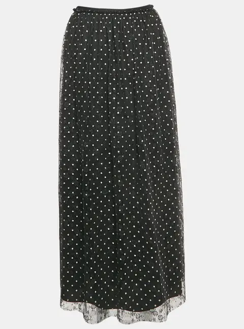 RED Valentino Black Polka Dot Tulle Flared Midi Skirt M