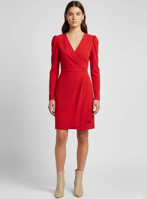 RED Valentino Red Crepe Wrap Style Mini Dress S