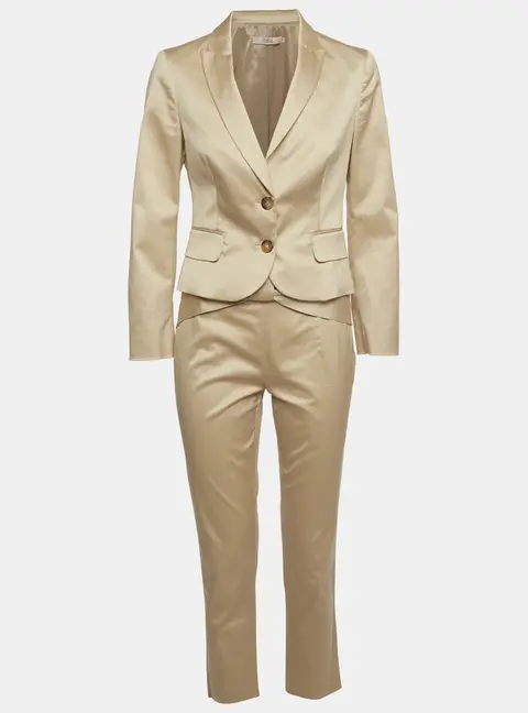 RED Valentino Beige Cotton Bow Embellished Blazer and Pant Set M/S